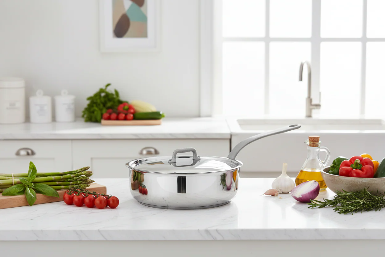 Mauviel M'Cook SB 5-Ply Saute Pan With Lid, Brushed Cast Stainless Steel Handle, 3.4-Qt - Image 4