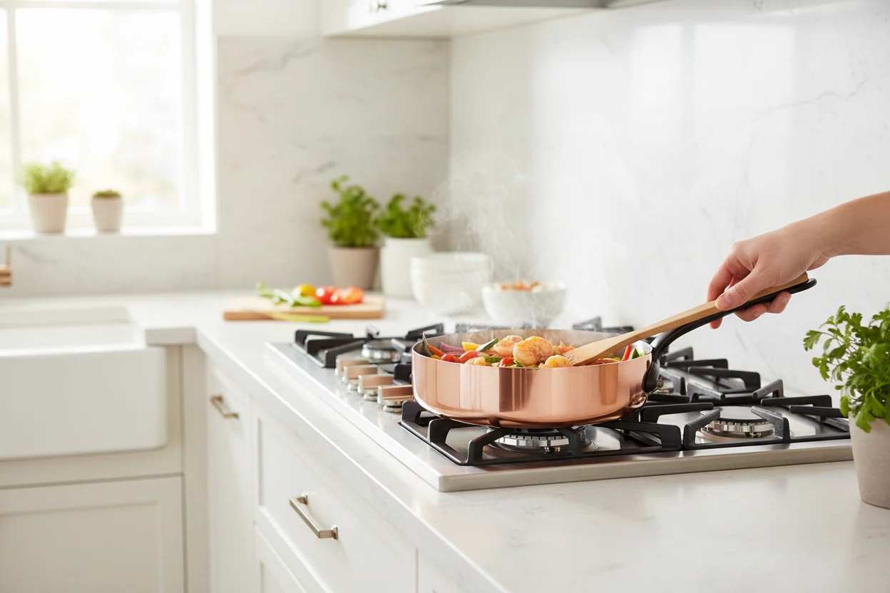 Mauviel M'Heritage M'150 CI Copper Saute Pan With Cast Iron Handle, 1.8-Qt - Image 3