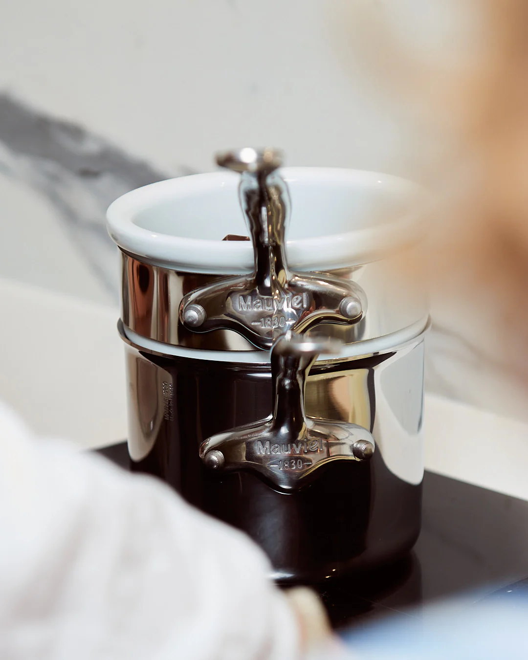 Mauviel Stainless Steel Bain Marie/Double Boiler With Lid, Cast Stainless Steel Handle, 1.8-Qt - Image 5